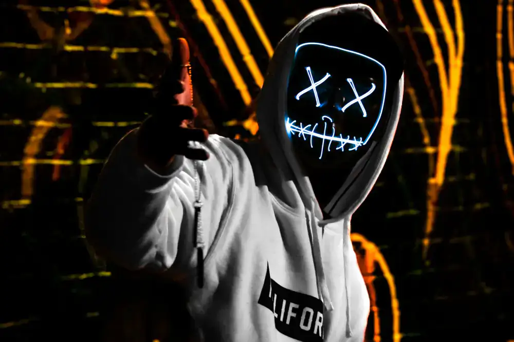 Neon accents on dark streetwear hoodie
